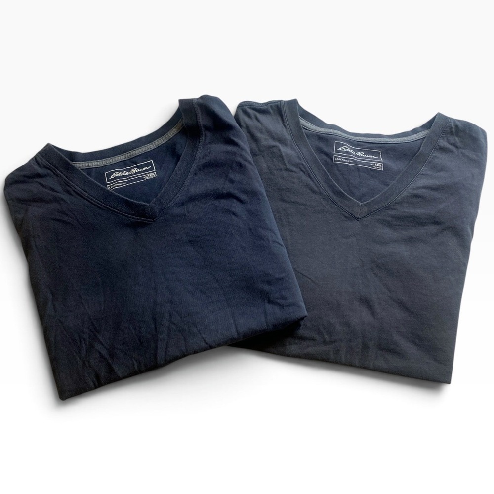 Lot 2 Eddie Bauer Legendwash V-Neck T-Shirt Mens T3XL Navy Gray Cotton #306i